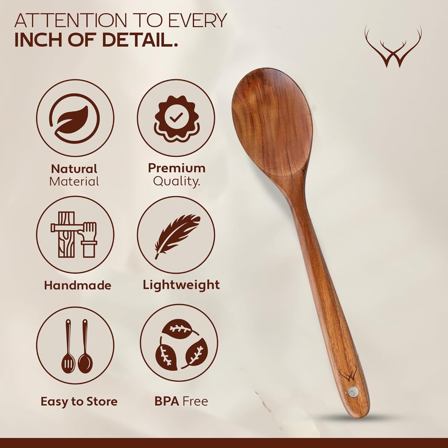 Premium Teak Wooden Spoon - 12" Long Handle Cooking Utensil with Spoon Rest | Perfect Kitchen Gift