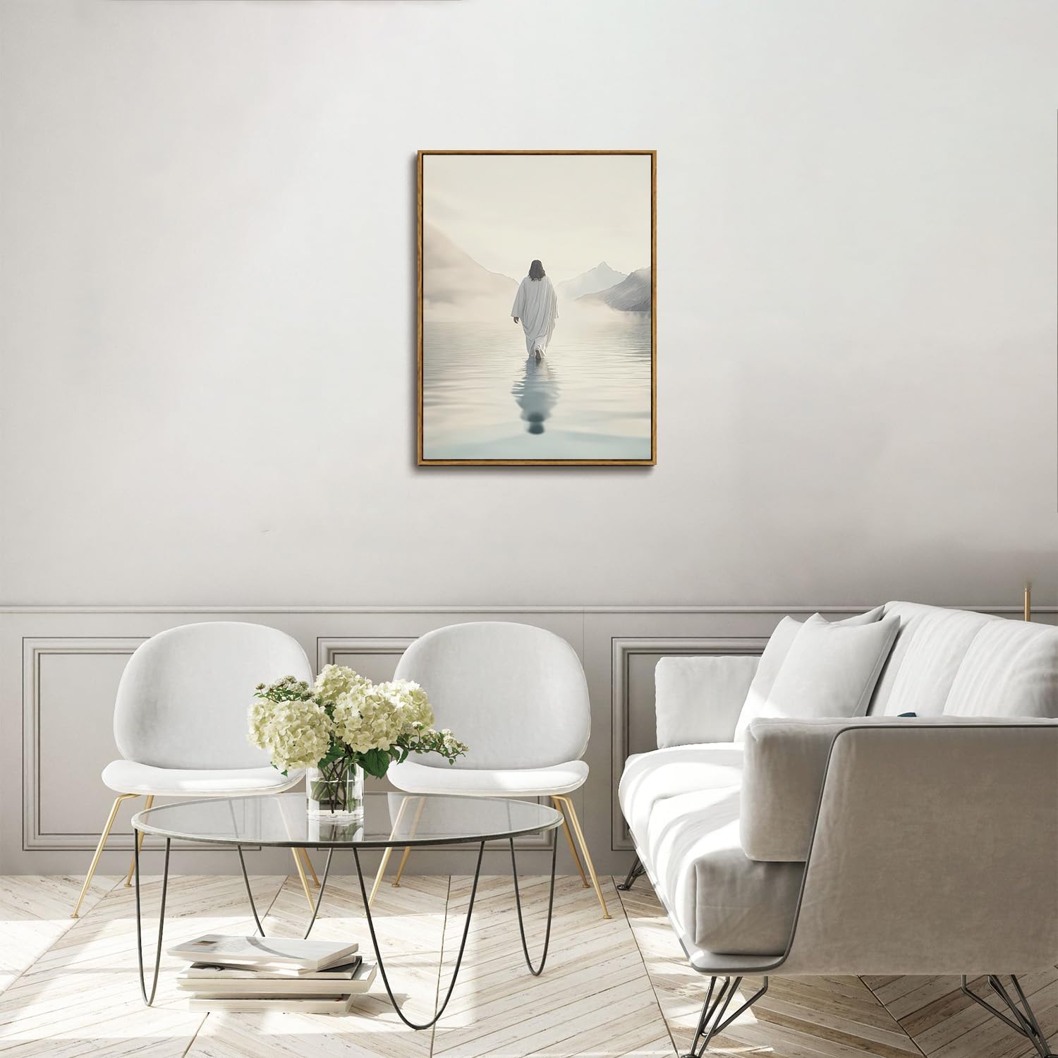 ZZTCYSU Jesus Canvas Wall Art - Framed Christian Artwork of Jesus Walking on Water | 12"x16" Decor