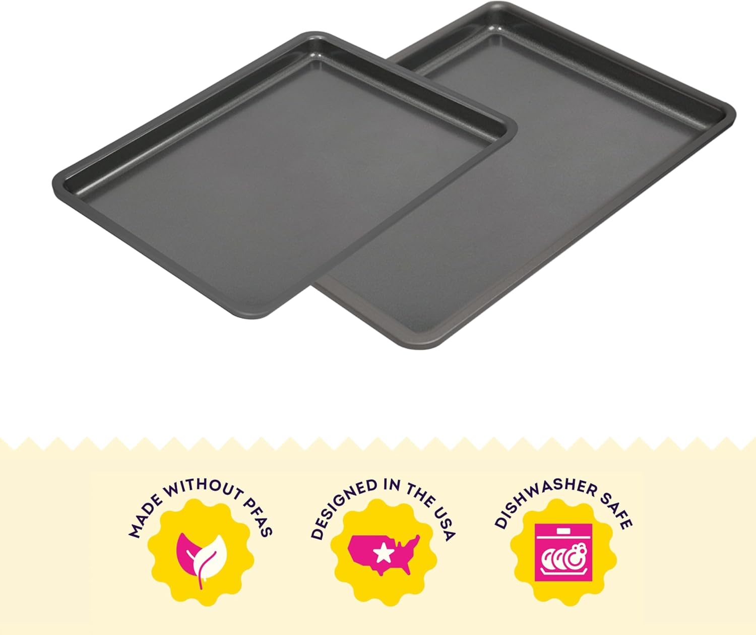 Wilton Silver Non-Stick Baking Sheet Set - 2-Piece Cold-Rolled Steel Bakeware, PFAS-Free