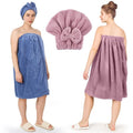JIEYAO 2 Sets Plus Size Towel Wraps for Women, Bath Towel Dress with Hair Towel, Spa Shower Towel Wrap Adjustable Oversized Body Wrap Wearable Bath Wrap for Quick Drying Hair and Body