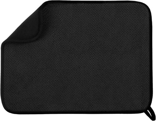 GeeRic Microfiber Dish Drying Mat - Super Absorbent & Reversible Kitchen Pad | 12x16 Inch Black