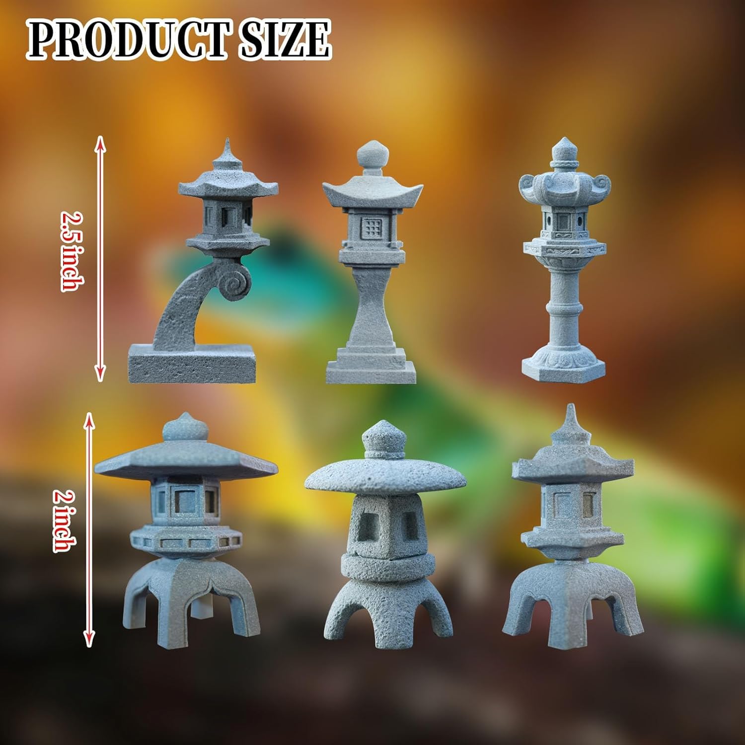 Saihisday Miniature Asian Decor - Japanese Lantern & Chinese Pagoda Statues for Fish Tank | 6pcs Set