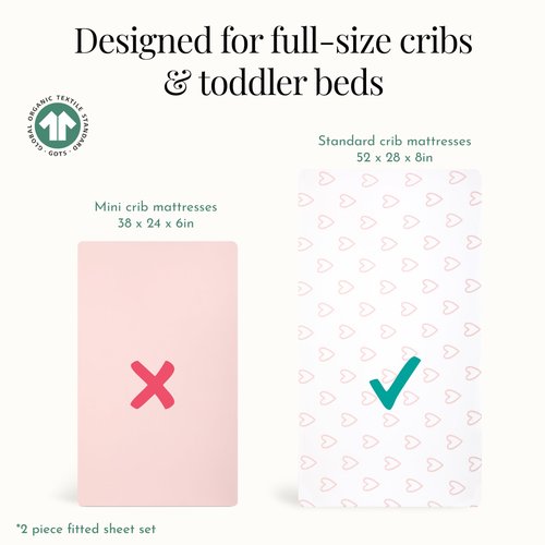 Evolur I Heart You 2 Pack Crib Sheet, Fitted Crib Sheet for Standard Crib and Toddler Mattress, Soft and Breathable Crib Mattress Sheet