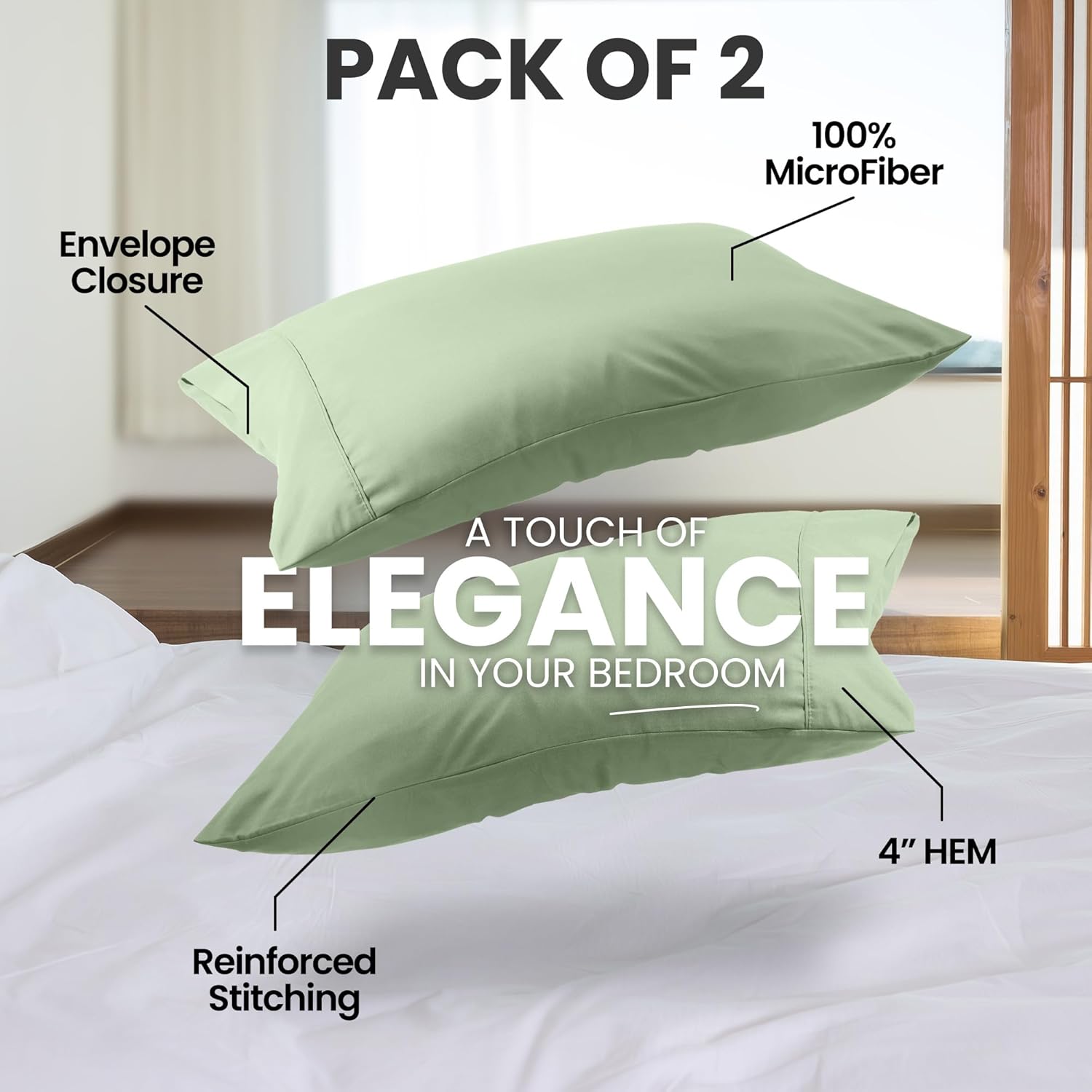 Utopia Bedding Queen Pillow Cases - Soft Brushed Microfiber - 2 Pack, Sage | Fade Resistant 20 x 30 Inches