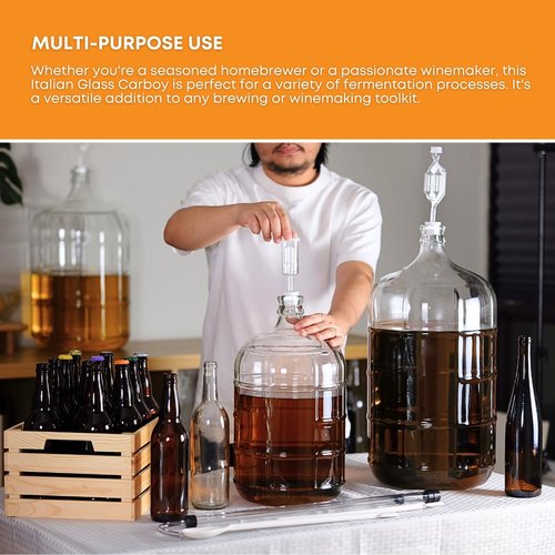 FastRack 3 Gallon Glass Carboy | Clear Fermenter for Wine & Beer | Italian Glass Carboy for Home Brewing, Fermentation Jar & Storage | Durable Wine Carboy & Fermenting Jug | #7 Stopper NOT Included