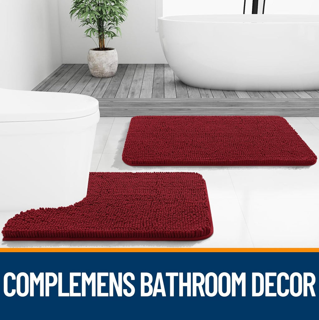 OLANLY Bathroom Rugs - Extra Soft Absorbent Chenille Bath Mats | Quick Dry, Machine Washable, 30x20, Red