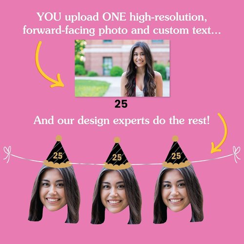 Big Dot of Happiness Black & Gold Birthday Garland Banner - Personalized Face Cut Outs, 30 Feet Long