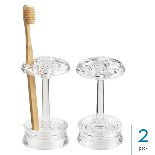 iDesign 4 Divided Sections for Bathroom or Vanity-Set of 2-Clear Toothbrush Holder, Pack of 2