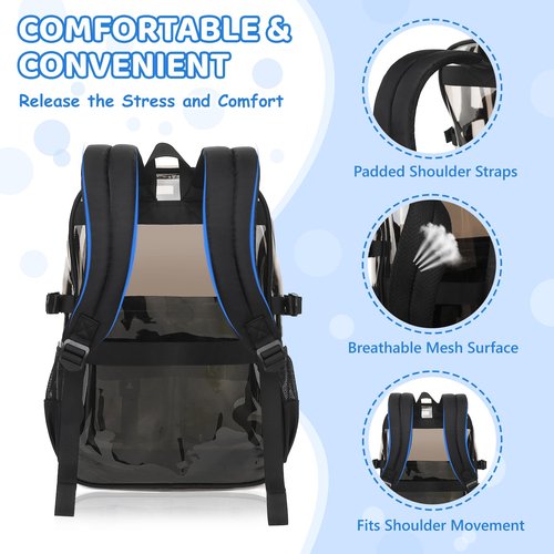 QIXIHU Clear Backpack for School, Heavy Duty Transparent Bookbag, See Through Backpacks for Stadium Event, Backpack for Boys, Kids Clear Bag for College Work Travel Sport Festival Security Check