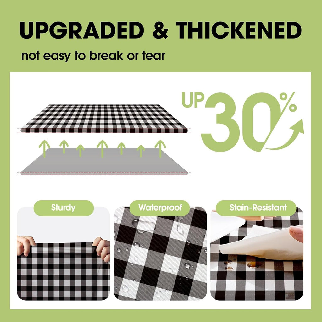 Pureegg Disposable Plastic Tablecloths - 10 Pack, 54 x 108 Inch, Leakproof Black & White Gingham Design