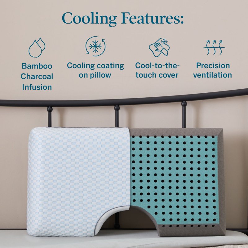 Cooling Charcoal Gel Memory Foam Pillow with Shoulder Cutout - Queen