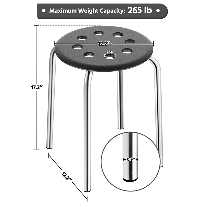 Stackable Round Stools with 8 Holes for Home School - Silver