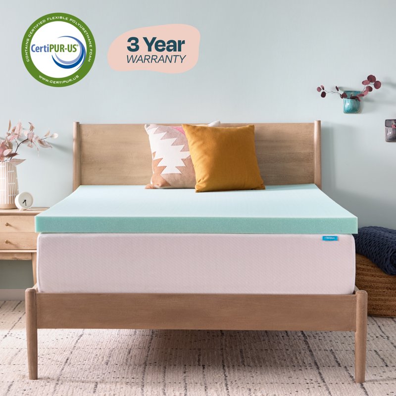 Linenspa 3-Inch Cooling Gel & Green Tea Memory Foam Mattress Topper - Full, Plush