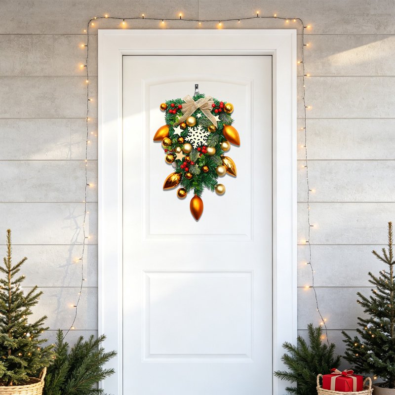 Artificial Christmas Wreath for Front Door - Farmhouse Holiday Decor, 007-Christmas
