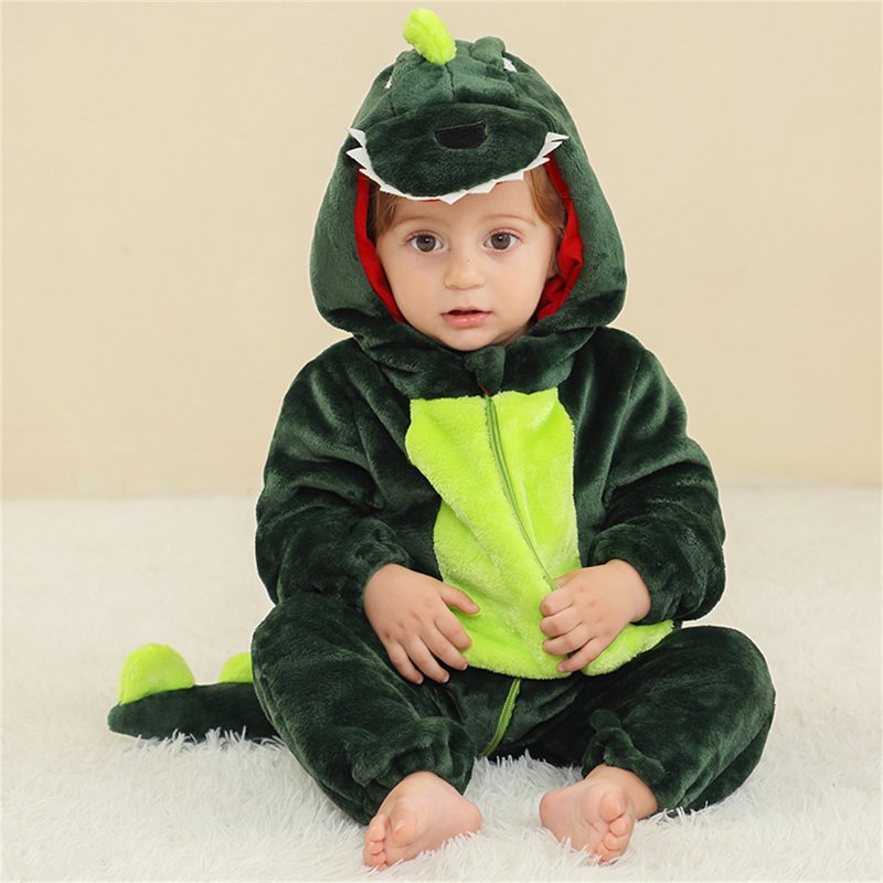 Unisex Baby Dinosaur Costume Romper - Dark Green, 0-6 Months Winter Flannel