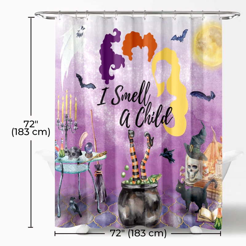 Seasonwood Halloween Shower Curtain with Witch Cauldron - Spooky Purple & Black Bathroom Decor