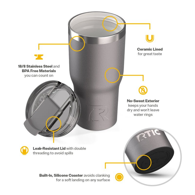 Insulated 20 oz Ceramic Lined Tumbler with Leak-Resistant Lid - Graphite