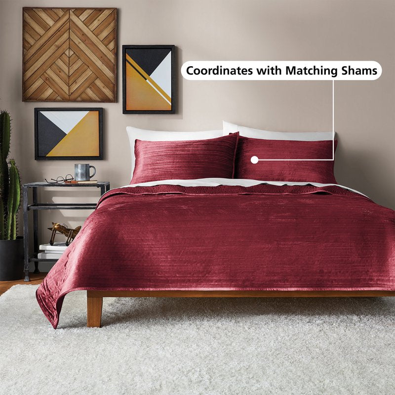 Mainstays Velvet Quilt Full/Queen Dark Red - Soft Microfiber Bedding