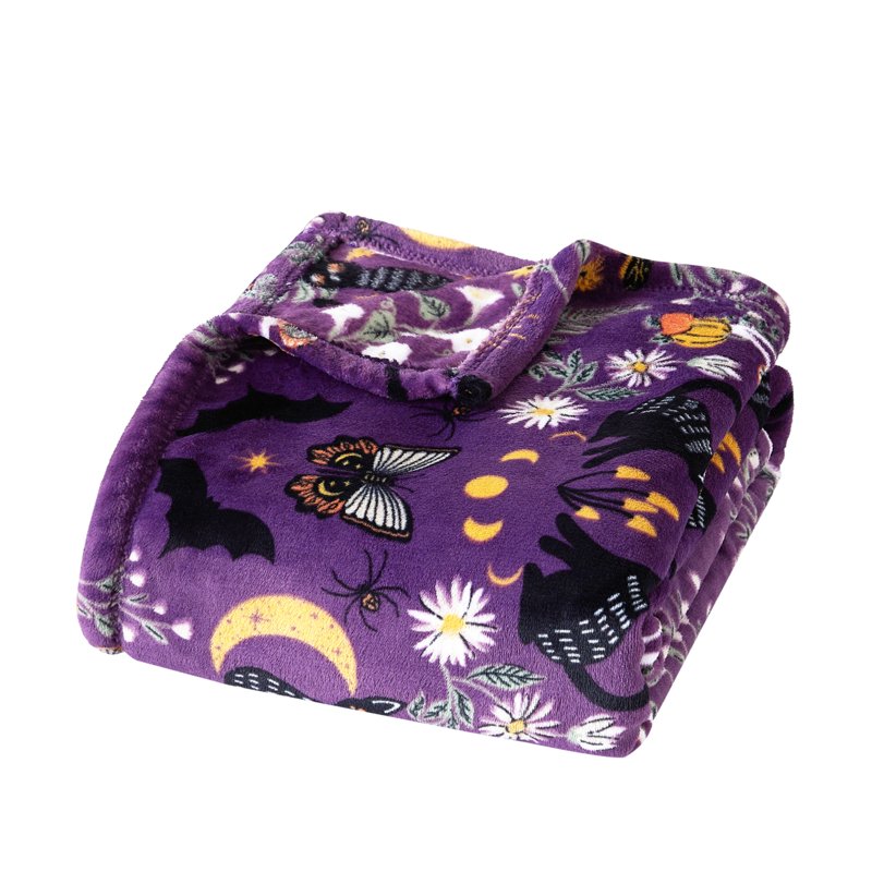 Midnight Magic Cats Plush Oversized Halloween Throw Blanket - Purple, 50 x 72 in