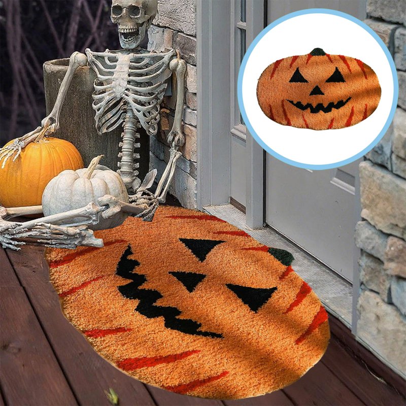 Halloween Pumpkin Rugs - Fall Themed Doormat for Living Room & Kitchen - Orange B - 15.75×23.62in