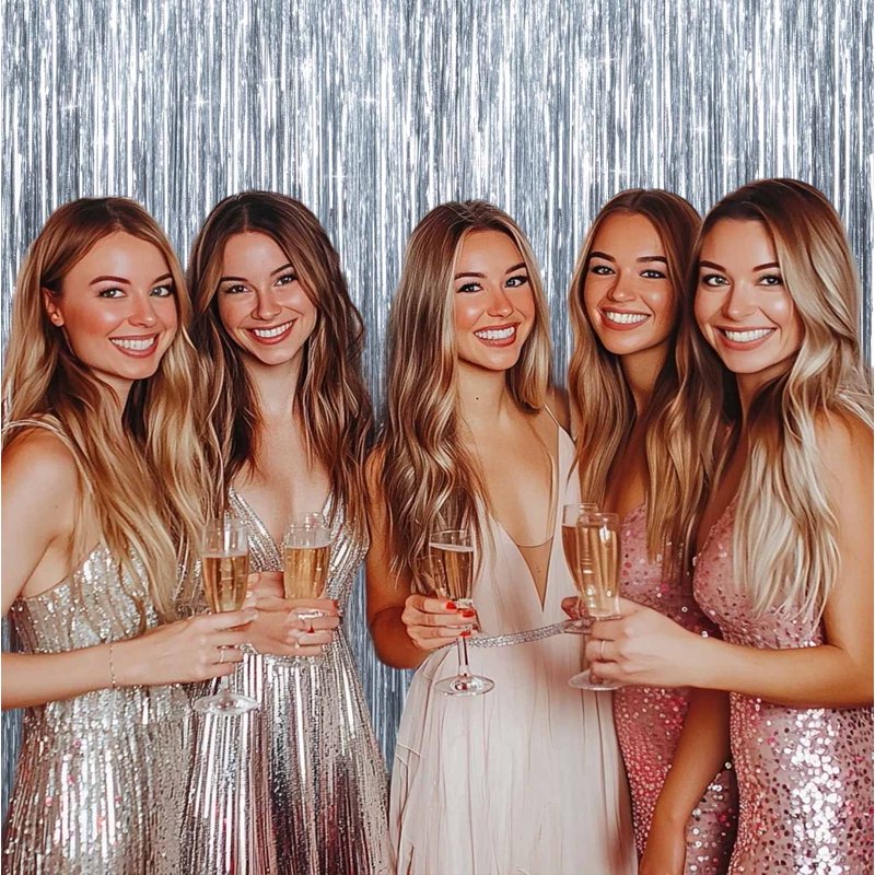 Silver Foil Fringe Curtain 2-Pack for Events - Birthday, Wedding, Party Decorations - Variation of 2, Silver