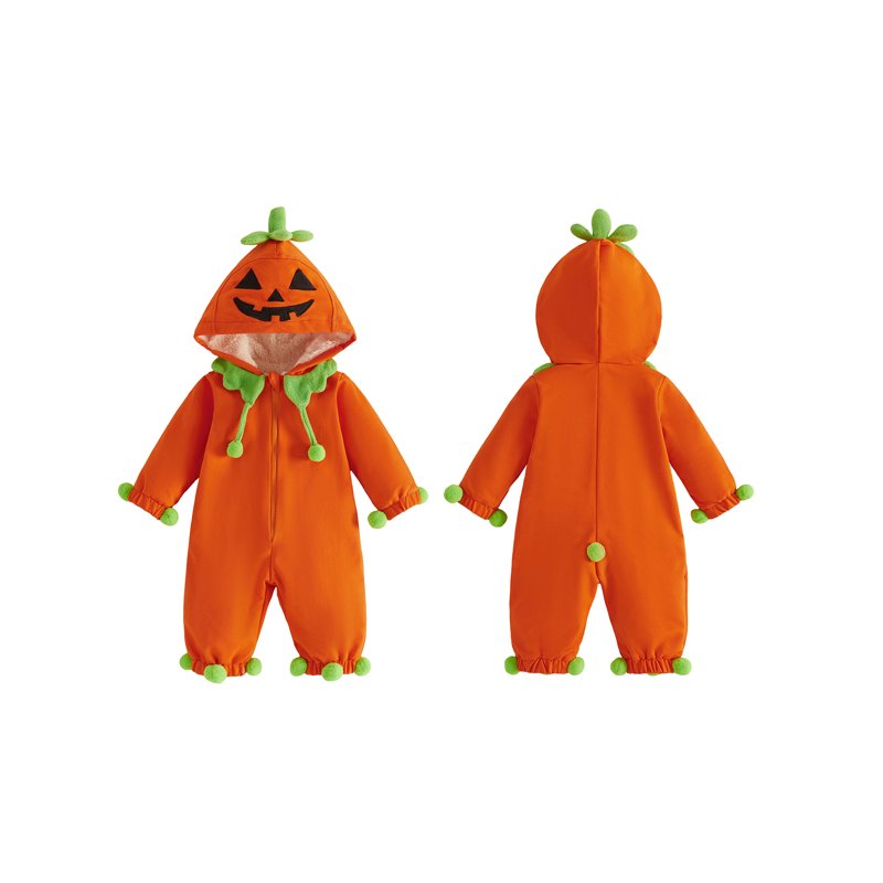Kids Toddler Pumpkin Costume Romper - 3-6 Months Orange Halloween Clothing