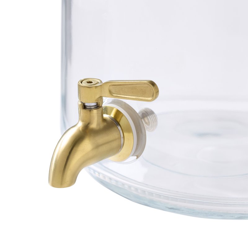 2 Gallon Glass Beverage Dispenser with Wood Lid - Clear