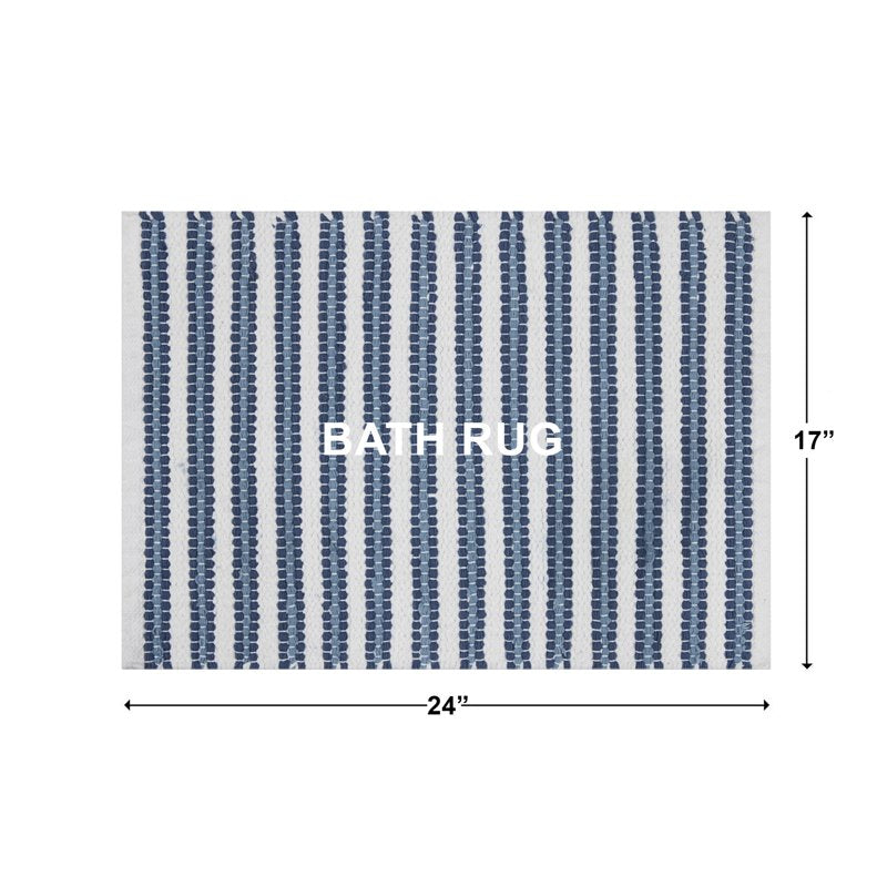 Handwoven Cotton Bath Rug - Blue Linen, 17 x 24 Inches - Absorbent & Machine Washable