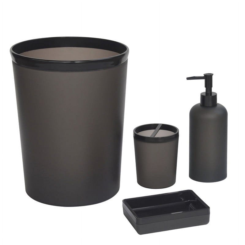 4 Pack Frosted Black Soap Dispensers - Plastic Bathroom & Kitchen Pump