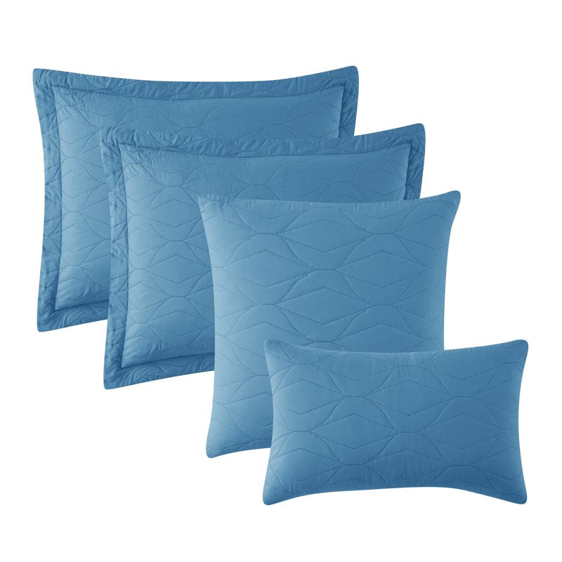 Queen Microfiber Quilt Set with Pillow Shams and Euro Shams - Blue Heaven, Ellipse Weave