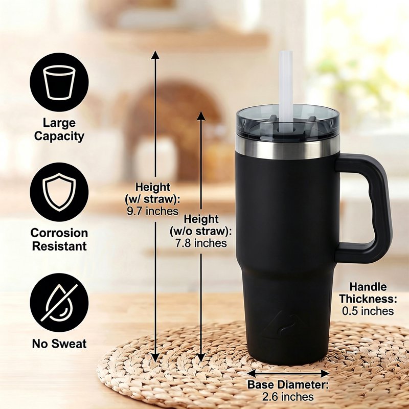 18 oz Stainless Steel Insulated Tumbler with Handle - Black