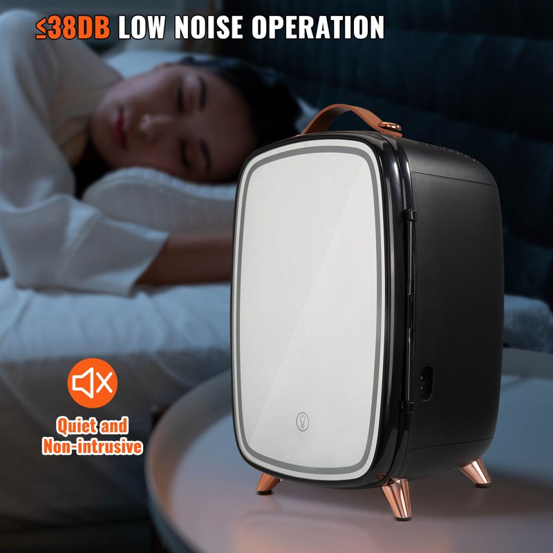 6L Mini Fridge with HD Makeup Mirror & LED Lights - Portable Skincare Cooler