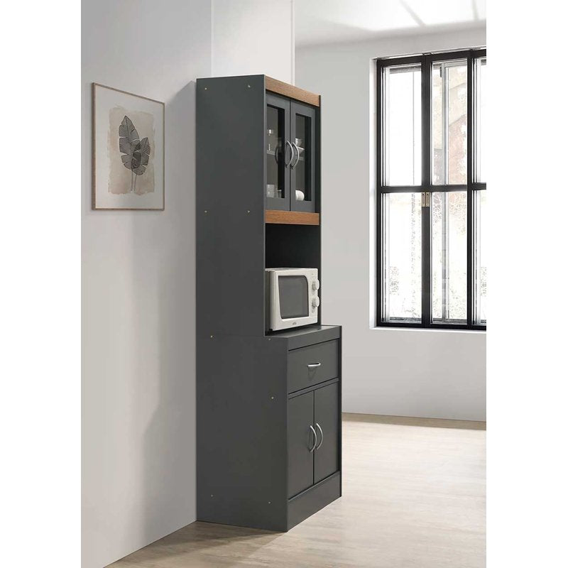Kitchen Cabinet with Drawer & Microwave Space - Grey-Oak