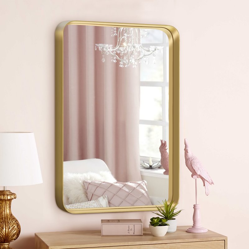32x22 Inch Aluminum Alloy Wall Mount Mirror - Rounded Corner Rectangular Gold - Variation of THIS listing