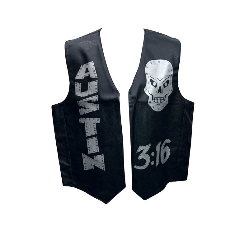 Mens XL Stone Cold Steve Austin Skulls Leather Costume Vest - Halloween Wrestling Gift