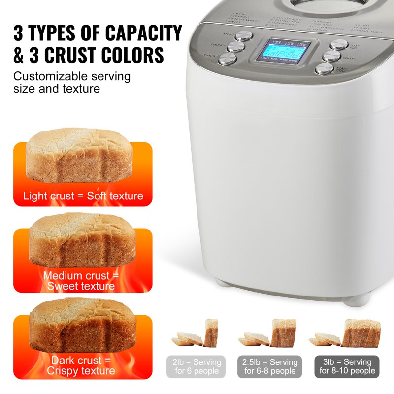 15-in-1 Automatic Bread Maker, 3LB Programmable Bread Machine with Nonstick Pan
