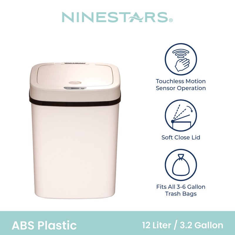 3 Gallon Motion Sensor Trash Can with Trash Bags - Cream