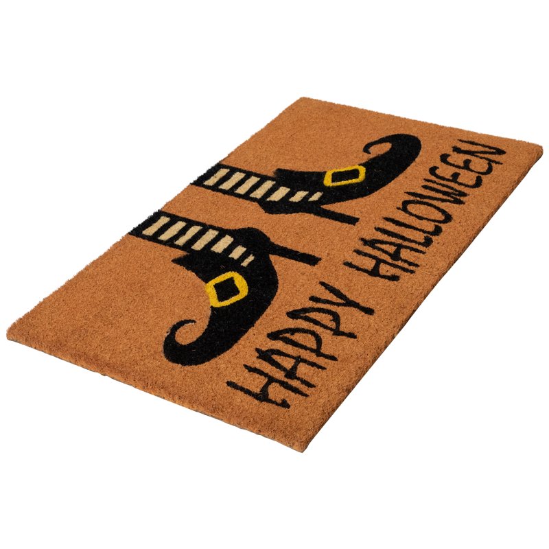 Halloween Doormat - Witch Shoes & Happy Halloween Text - Orange & Black, 30 Inches - Under 2' x 3' Variation of THIS listing