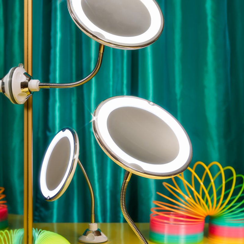 LED Makeup Mirror with 10x Magnification and Suction Cup Mount