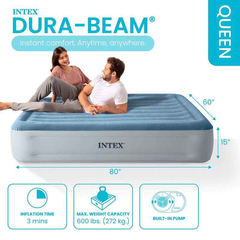 (3 Pack) Intex Queen 15" Dura-Beam Deluxe Airbed Mattress with Built-In Pump