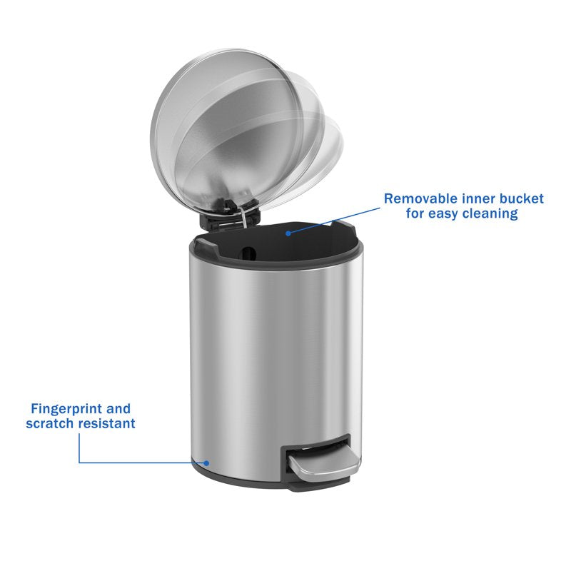 Stainless Steel Step Trash Can with Soft-Close Lid - 1.3 Gallon