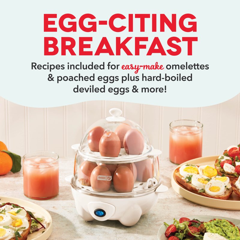 Electric Egg Cooker - 12 Egg Deluxe Boiler for Hard Boiled & Poached - Cream