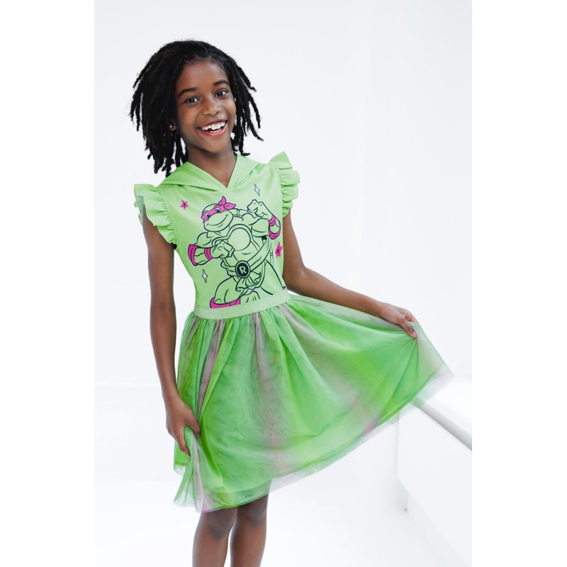 Teenage Mutant Ninja Turtles Raphael Toddler to Big Kid Cosplay Hooded Tutu Dress - Green/Pink, 7-8