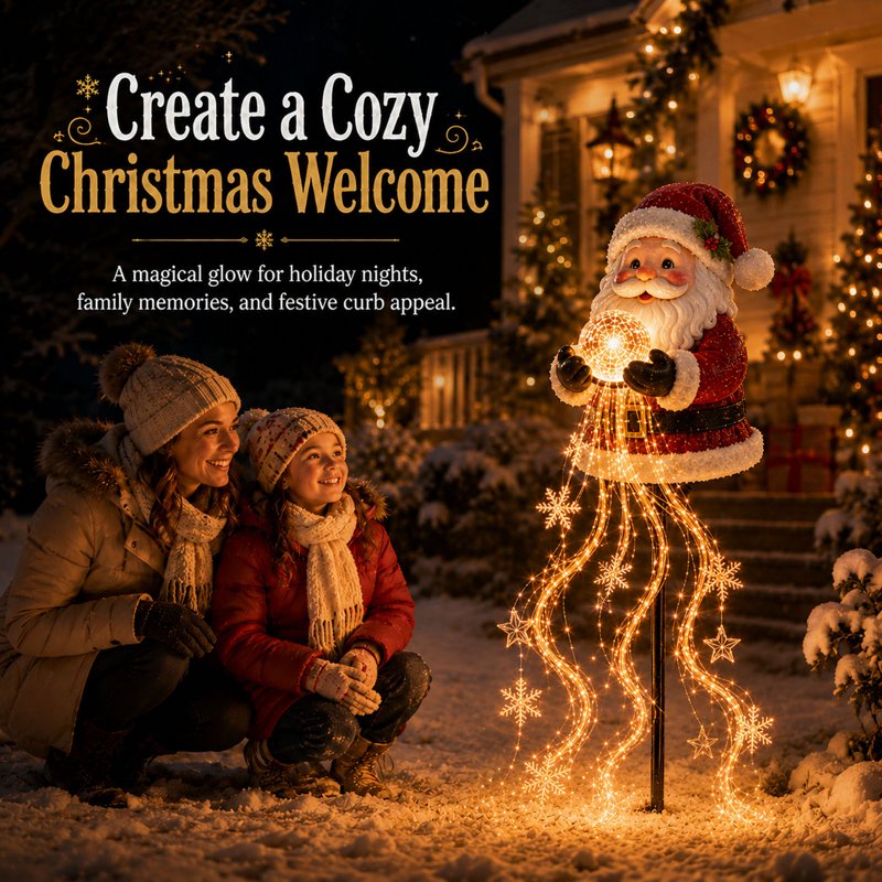 Santa Claus Garden Stake Light with Flowing Snowflake LED Christmas Decor - Variation B2