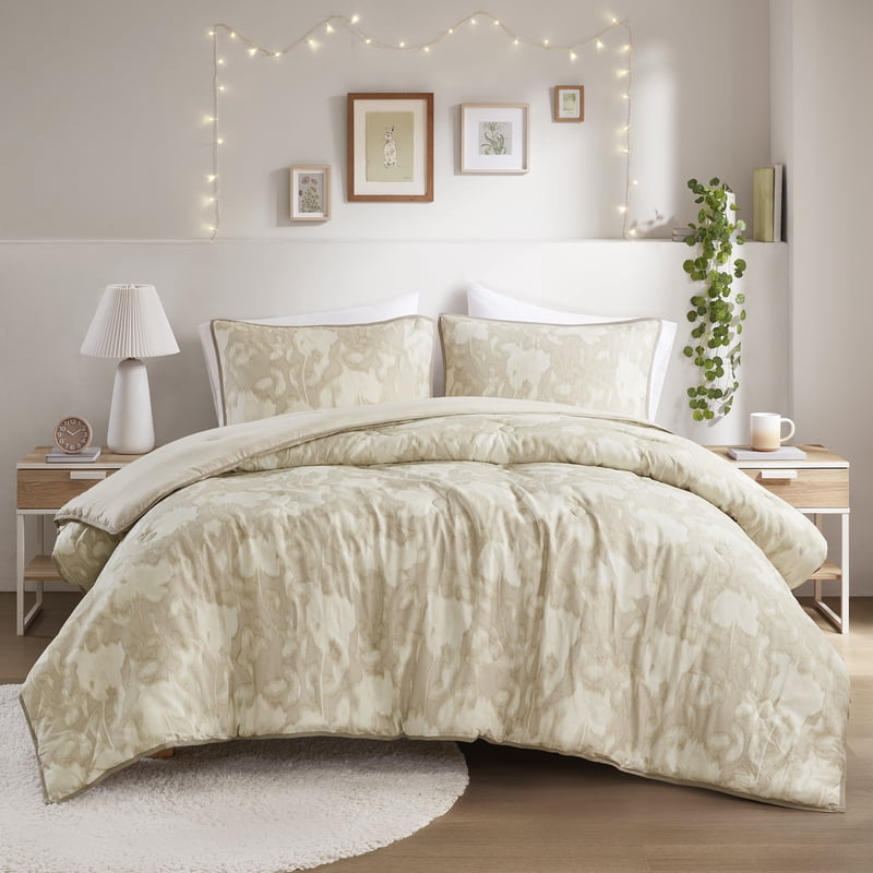 Mainstays Blurred Rose 3-Piece Beige Comforter Set - King, Modern Design