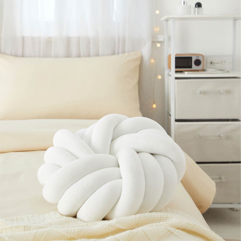 14-Inch White Decorative Knot Throw Pillow - Modern Home Accent