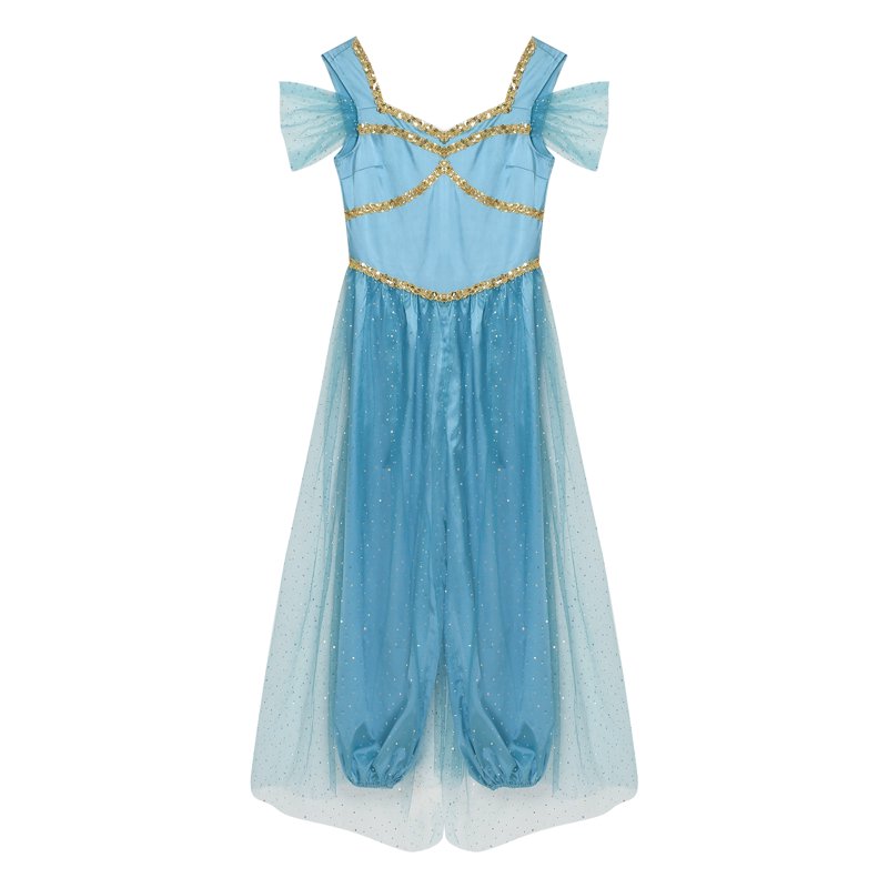 Sequin Belly Dance Jumpsuit for Women - Princess Romper Lake Blue 4XL