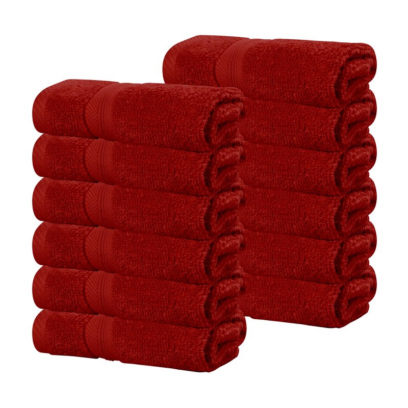 Crimson Superior Smart Dry 12-Piece Cotton Face Towel Set - Quick Dry & Fade Resistant