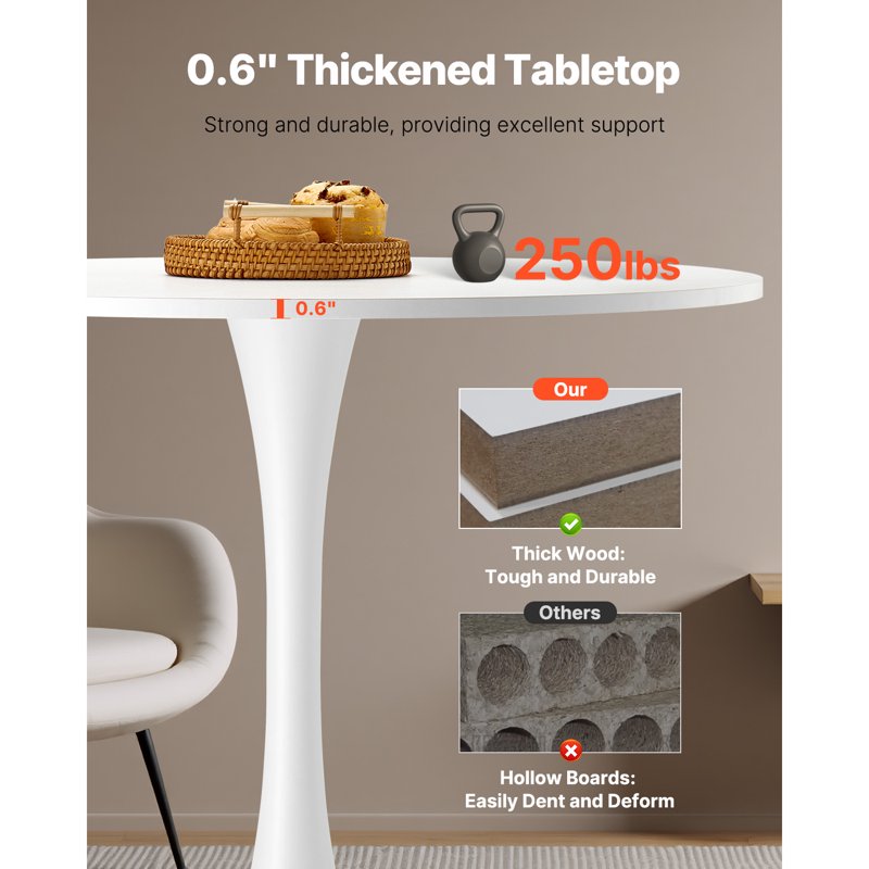 31.5-Inch Circular Wooden Dining Table for 2-4 - Flower Design