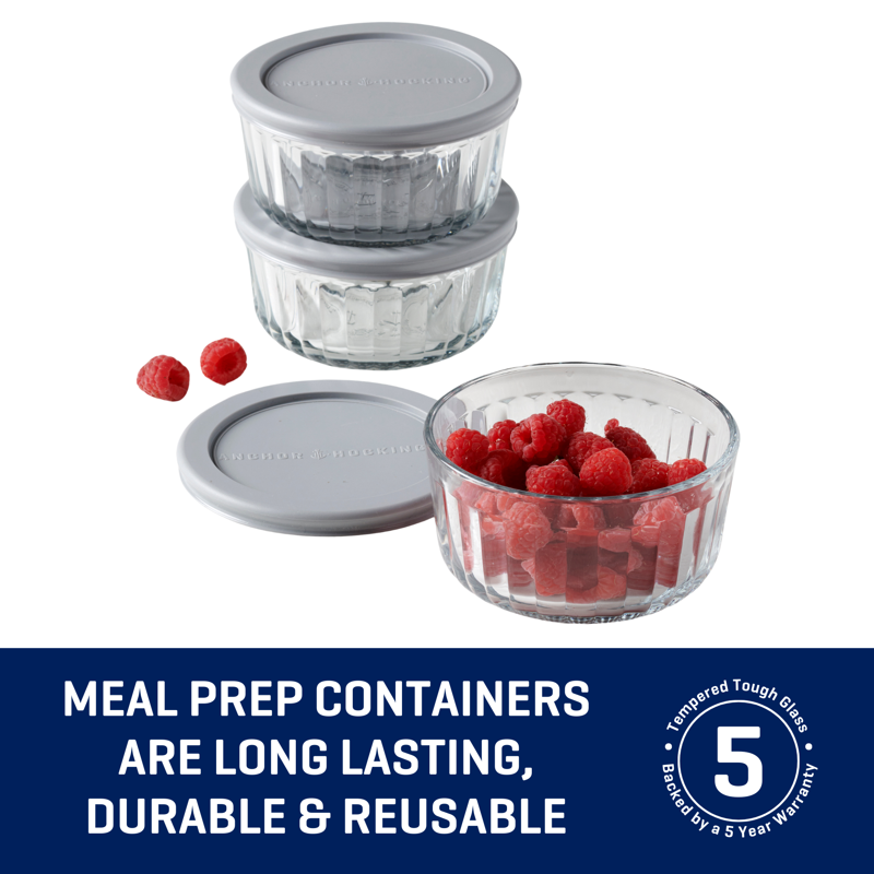 6-Pack Glass Food Storage Containers with Lids, 2 Cup Round